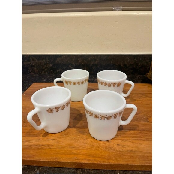 4 Vintage Pyrex Butterfly Gold Mugs - Picture 1 of 8
